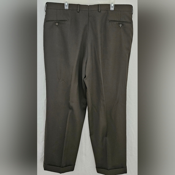 Monsieur by Givenchy Pleated Cuffed Slacks Trousers Pants Dark Olive Sz 42Rx27in - Picture 6 of 10